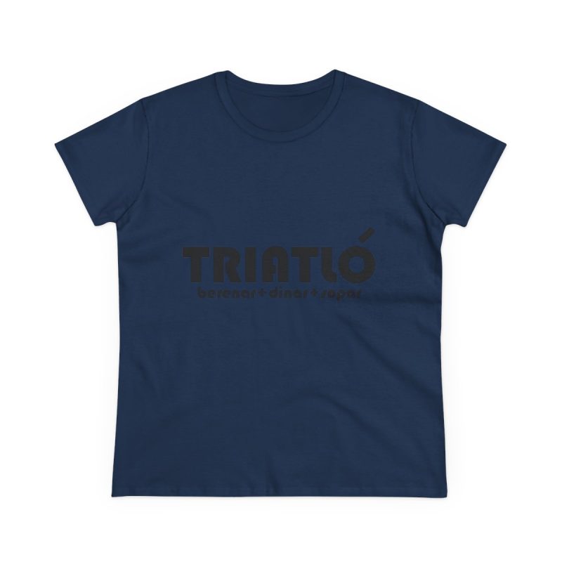 Camiseta mujer algodon medio - Azul marino - Triatló: berenar + dinar + sopar