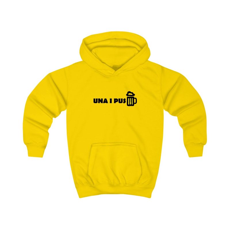 Sudadera con capucha infantil - Amarillo sol - Camiseta «Una i pus» cervessa