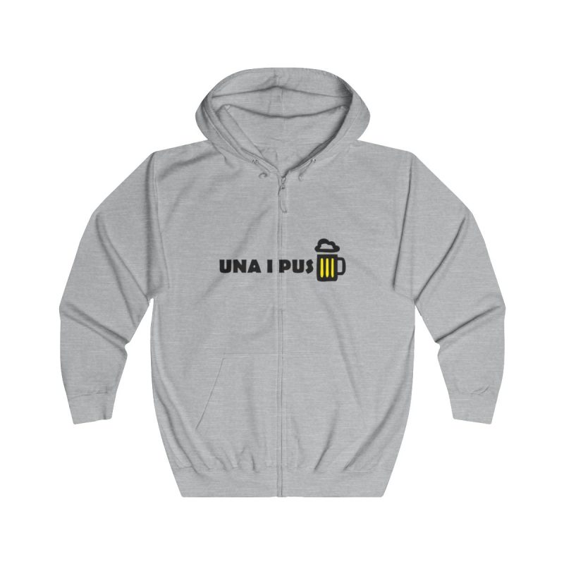 Sudadera con capucha y cremallera - Gris jaspeado claro - Camiseta «Una i pus» cervessa