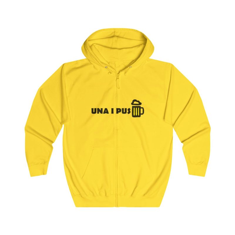 Sudadera con capucha y cremallera - Amarillo sol - Camiseta «Una i pus» cervessa