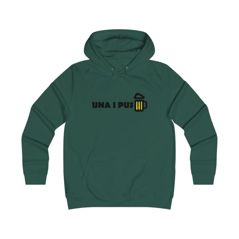 Sudadera universitaria mujer - Verde botella - Camiseta «Una i pus» cervessa