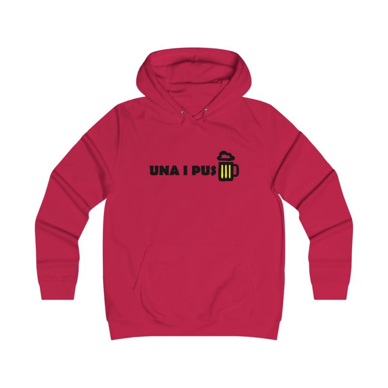 Sudadera universitaria mujer - Rojo fuego - Camiseta «Una i pus» cervessa