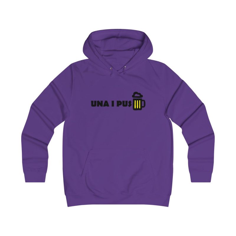 Sudadera universitaria mujer - Morado - Camiseta «Una i pus» cervessa
