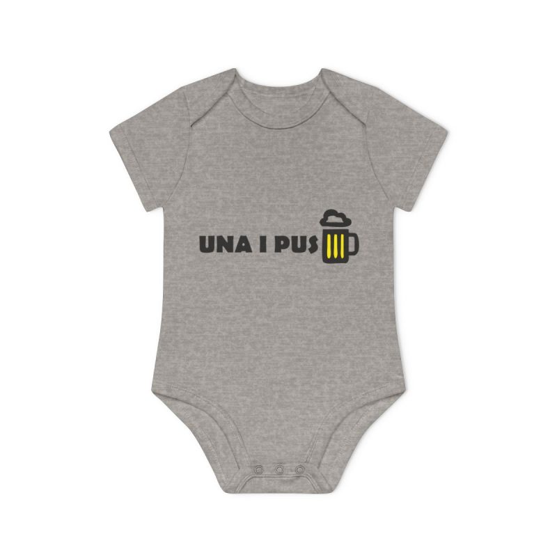 Body bebe manga corta organico - Gris jaspeado melange - Camiseta «Una i pus» cervessa