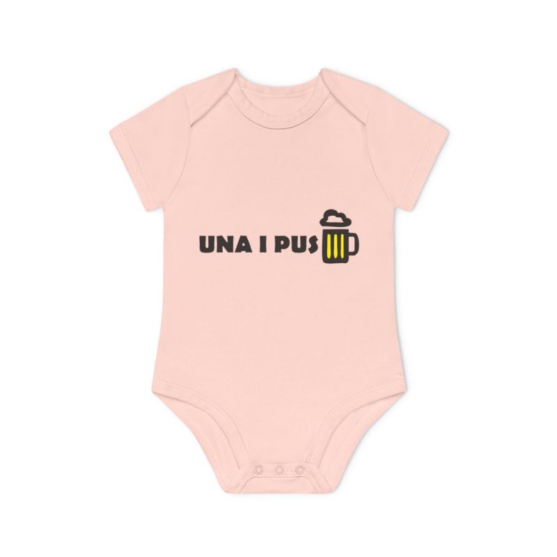 Body bebe manga corta organico - Rosa empolvado - Camiseta «Una i pus» cervessa