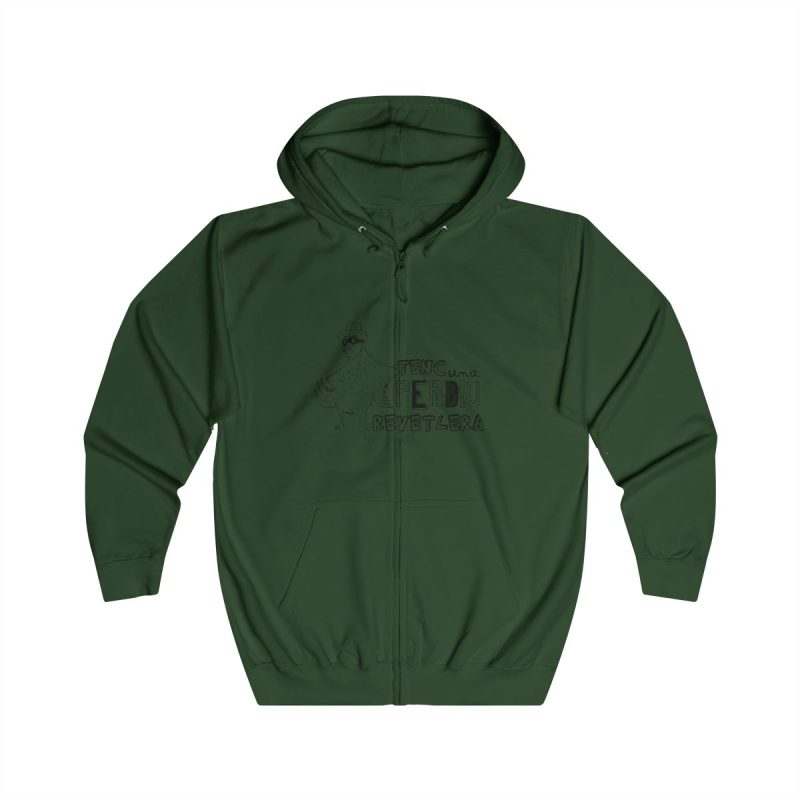 Sudadera con capucha y cremallera - Verde botella - Camiseta «Tenc una perdiu revetlera»