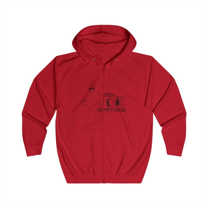 Sudadera con capucha y cremallera - Rojo fuego - Camiseta «Tenc una perdiu revetlera»
