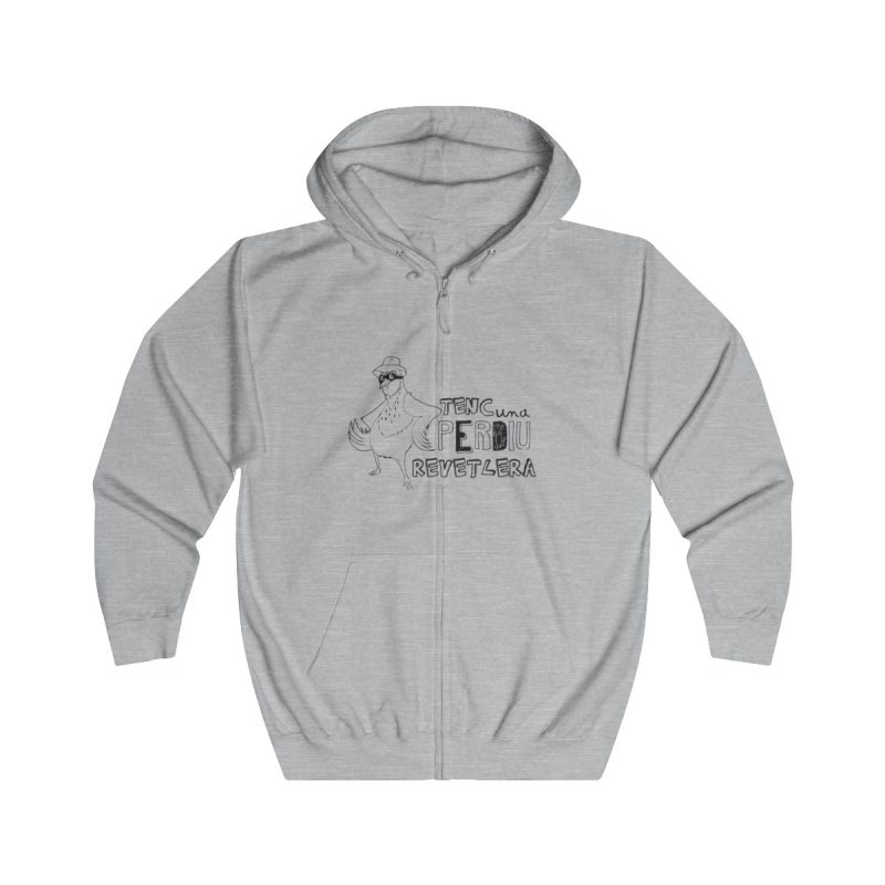 Sudadera con capucha y cremallera - Gris jaspeado claro - Camiseta «Tenc una perdiu revetlera»