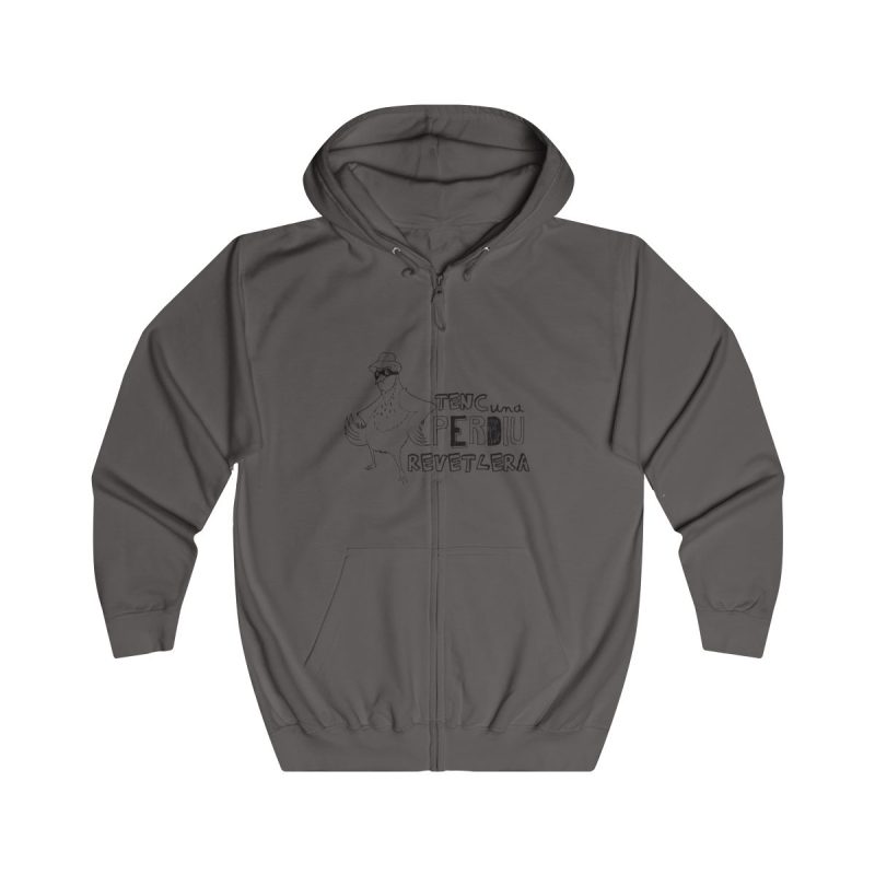 Sudadera con capucha y cremallera - Gris acero - Camiseta «Tenc una perdiu revetlera»