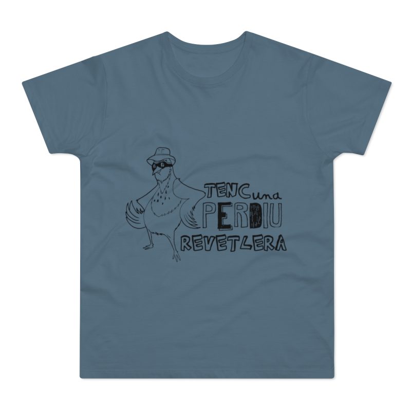 Camiseta hombre punto liso - Azul piedra - Camiseta «Tenc una perdiu revetlera»