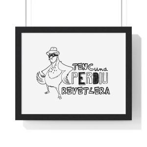 Poster enmarcado horizontal - Negro - Camiseta «Tenc una perdiu revetlera»