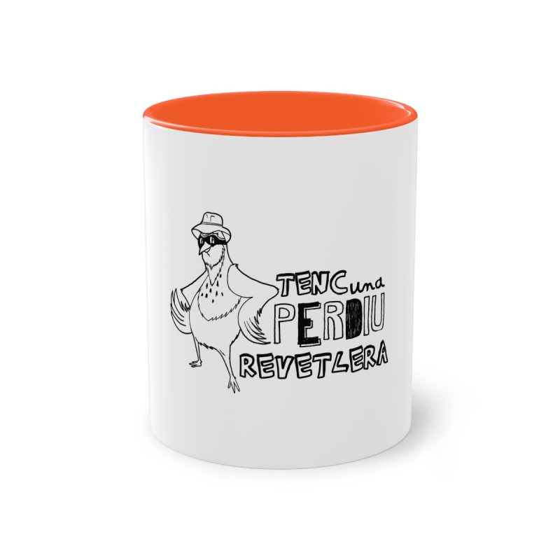 Taza bicolor - Naranja - Camiseta «Tenc una perdiu revetlera»