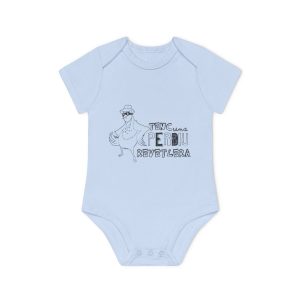 Body bebe manga corta organico - Azul empolvado - Camiseta «Tenc una perdiu revetlera»