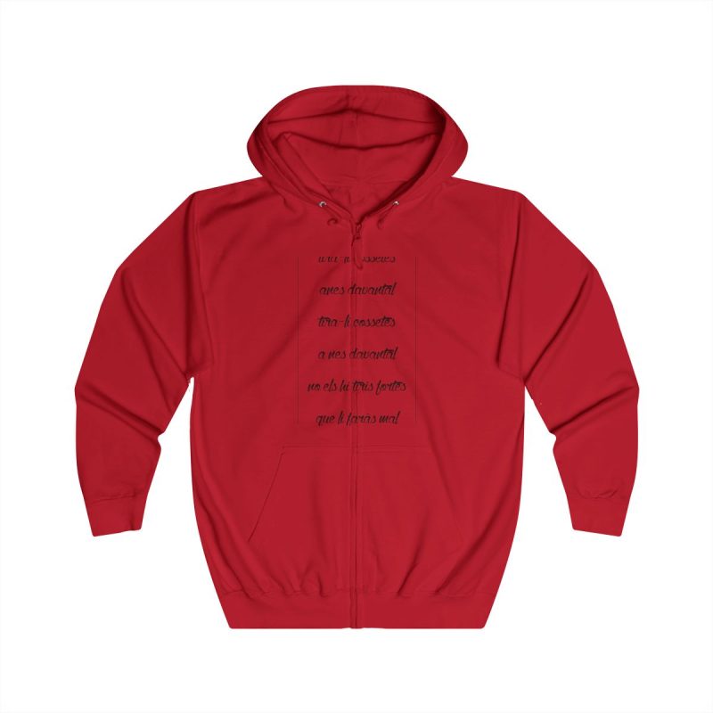 Sudadera con capucha y cremallera - Rojo fuego - Camiseta «tirali cossetes cançó»