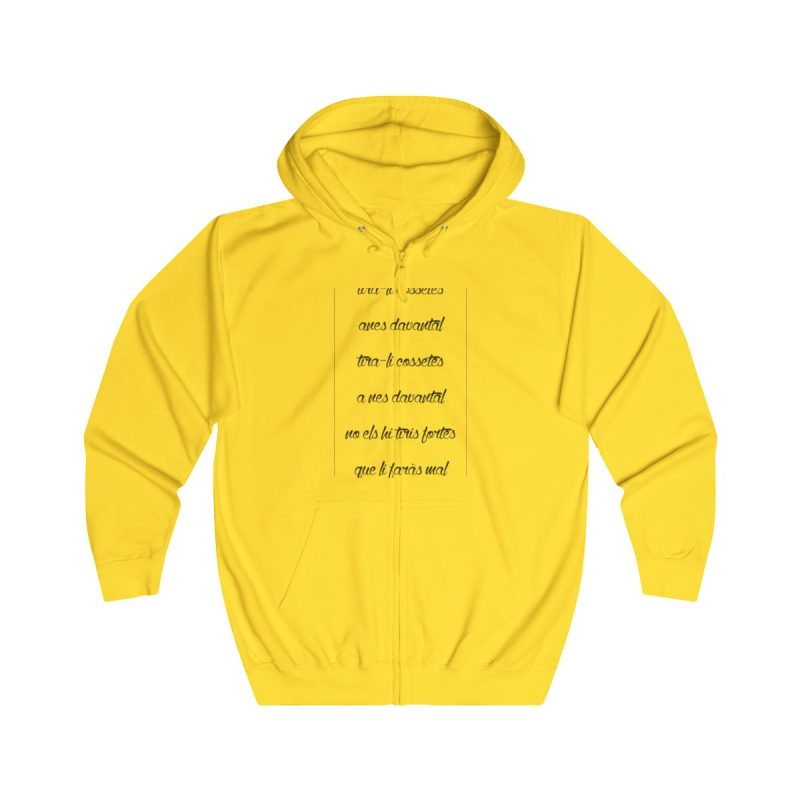 Sudadera con capucha y cremallera - Amarillo sol - Camiseta «tirali cossetes cançó»