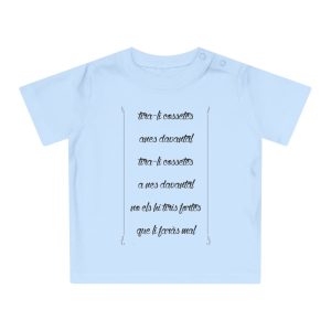 Camiseta de bebe - Azul empolvado - Camiseta «tirali cossetes cançó»