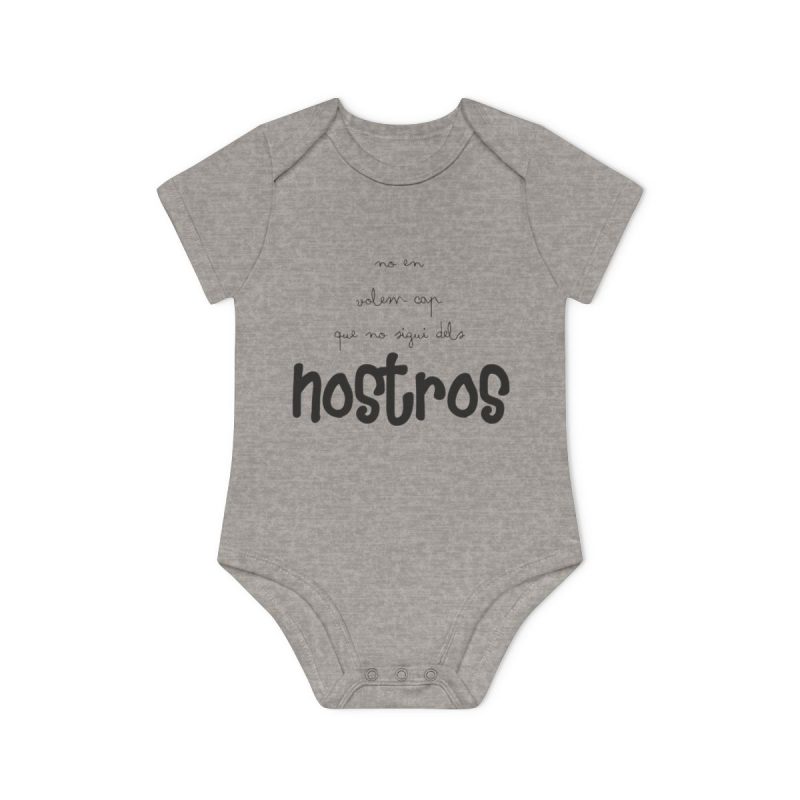 Body bebe manga corta organico - Gris jaspeado melange - Camiseta «No en volem cap que no sigui dels nostros»