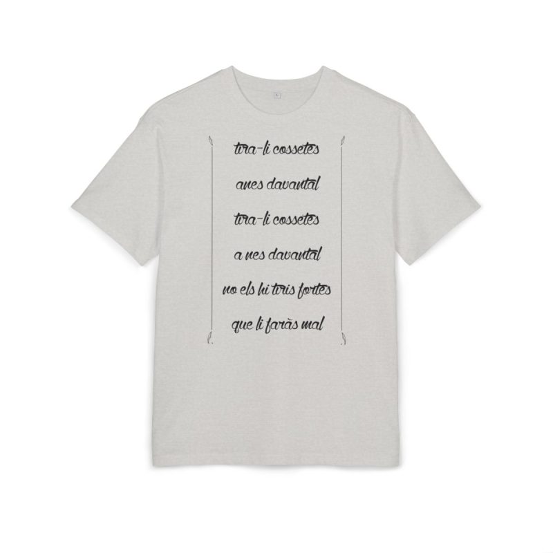 Camiseta oversize gruesa - Gris jaspeado claro - Camiseta «tirali cossetes cançó» Camiseta oversize gruesa - Gris jaspeado claro - Camiseta «tirali cossetes cançó»