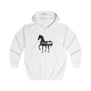 Sudadera con capucha y cremallera - Blanco artico - Camiseta unisex Cavall Alegre Sant Joan «Ara va de bo»