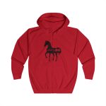 Sudadera con capucha y cremallera - Rojo fuego - Camiseta unisex Cavall Alegre Sant Joan «Ara va de bo»
