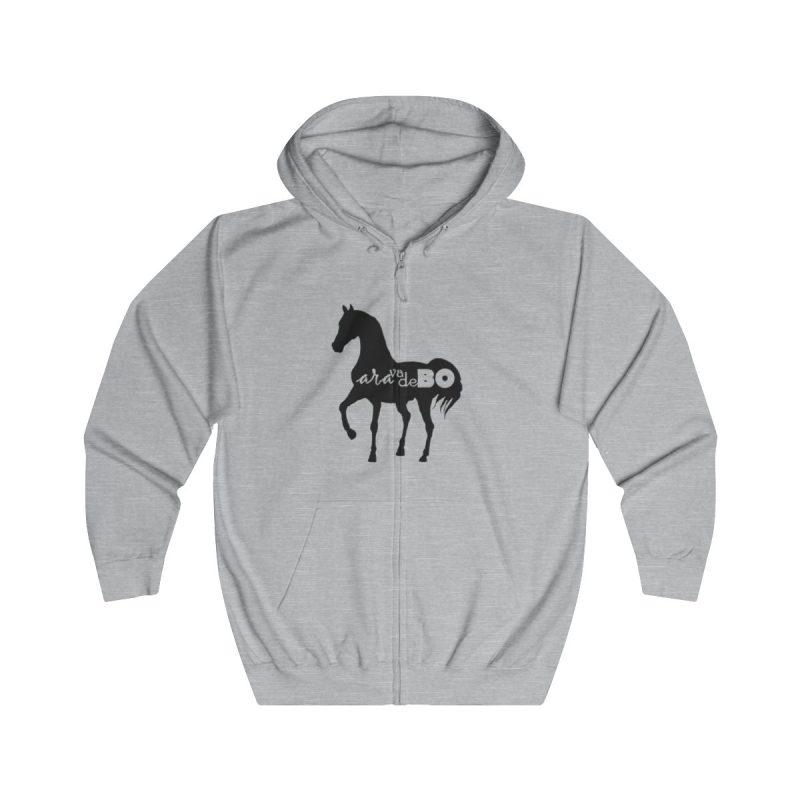 Sudadera con capucha y cremallera - Gris jaspeado claro - Camiseta unisex Cavall Alegre Sant Joan «Ara va de bo»