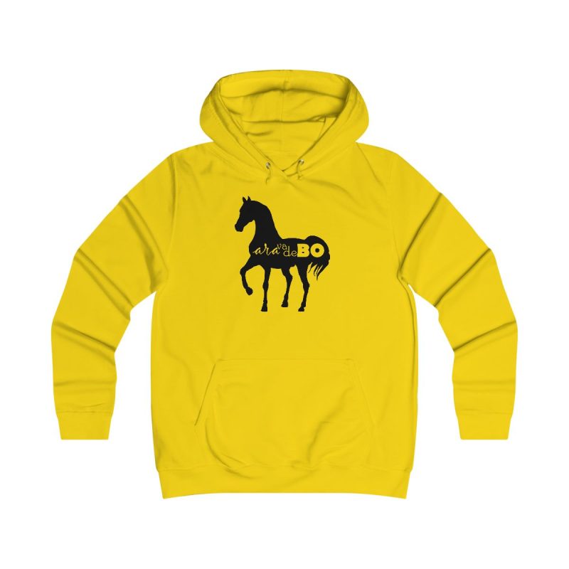 Sudadera universitaria mujer - Amarillo sol - Camiseta unisex Cavall Alegre Sant Joan «Ara va de bo»
