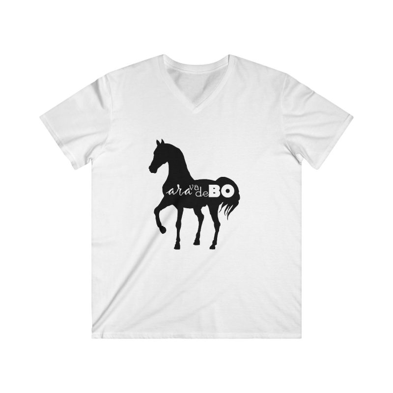 Camiseta hombre entallada cuello de pico - Blanco - Camiseta unisex Cavall Alegre Sant Joan «Ara va de bo»