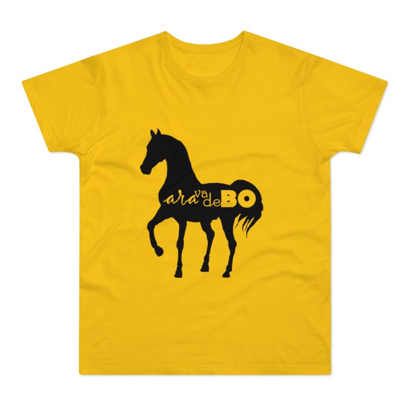 Camiseta hombre punto liso - Amarillo dorado - Camiseta unisex Cavall Alegre Sant Joan «Ara va de bo»