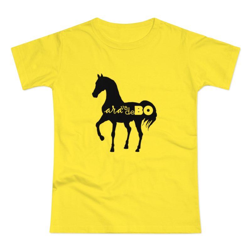 Camiseta mujer punto liso - Amarillo solar - Camiseta unisex Cavall Alegre Sant Joan «Ara va de bo»