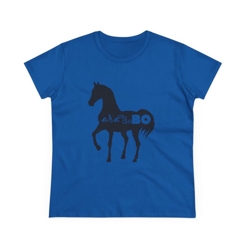 Camiseta mujer algodon medio - Azul royal - Camiseta unisex Cavall Alegre Sant Joan «Ara va de bo»