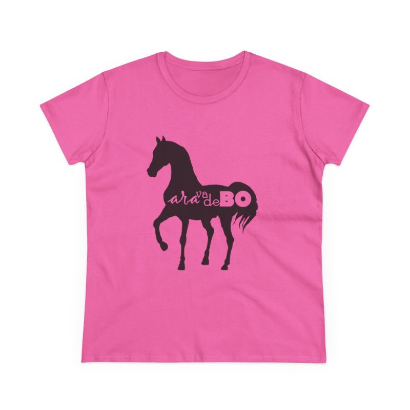 Camiseta mujer algodon medio - Rosa azalea - Camiseta unisex Cavall Alegre Sant Joan «Ara va de bo»