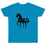 Camiseta punto liso - Azul atolon - Camiseta unisex Cavall Alegre Sant Joan «Ara va de bo»