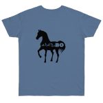 Camiseta punto liso - Azul vaquero - Camiseta unisex Cavall Alegre Sant Joan «Ara va de bo»