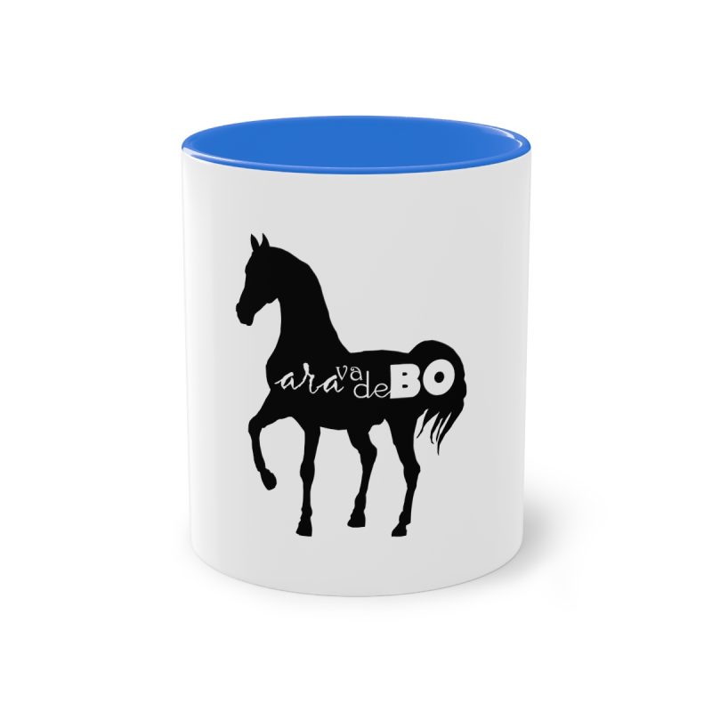 Taza bicolor - Azul Cambridge - Camiseta unisex Cavall Alegre Sant Joan «Ara va de bo»