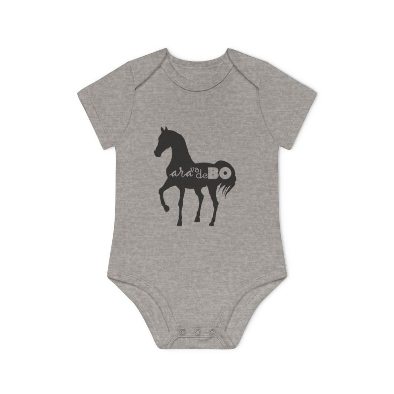 Body bebe manga corta organico - Gris jaspeado melange - Camiseta unisex Cavall Alegre Sant Joan «Ara va de bo»