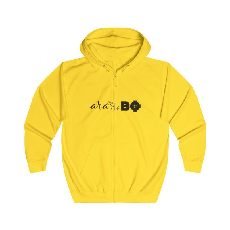 Sudadera con capucha y cremallera - Amarillo sol - Camiseta unisex «Ara va de BÓ»