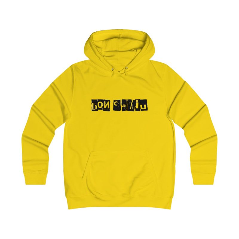 Sudadera universitaria mujer - Amarillo sol - Camiseta «Bon caliu»