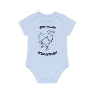 Body bebe manga corta organico - Azul empolvado - Camiseta «Bon dilluns, bona setmana»