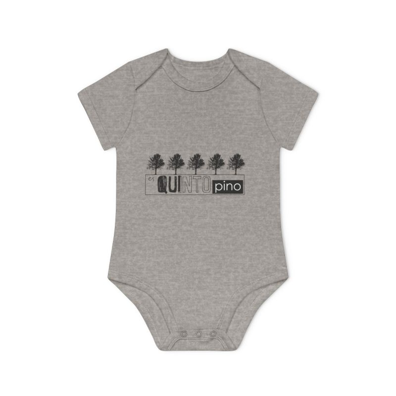 Body bebe manga corta organico - Gris jaspeado melange - Camiseta «Es quinto pino»