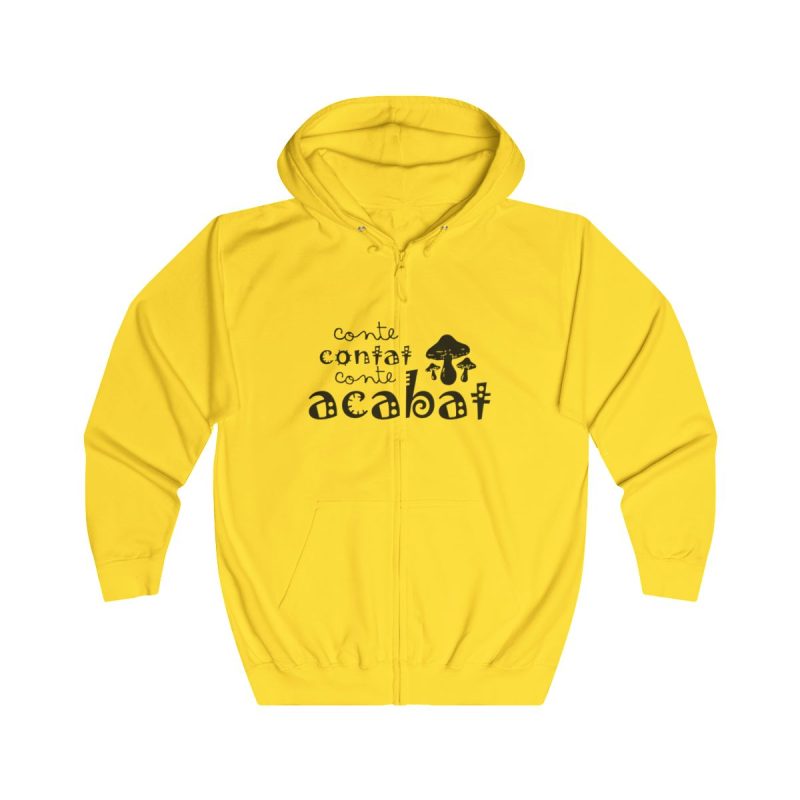 Sudadera con capucha y cremallera - Amarillo sol - Camiseta «Conte contat»