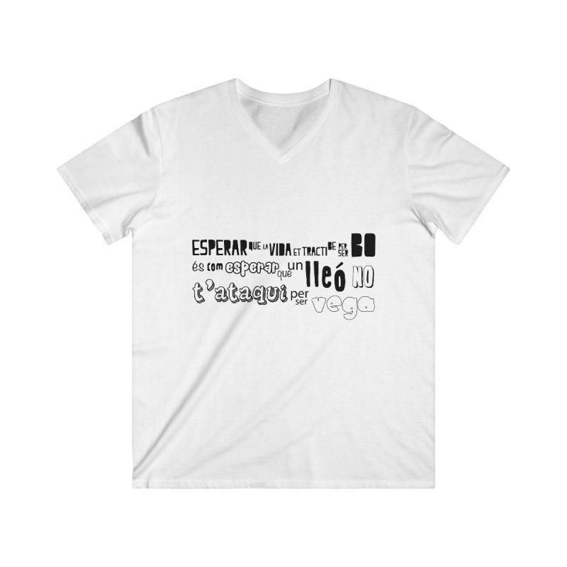 Camiseta hombre entallada cuello de pico - Blanco - Lleó vegà