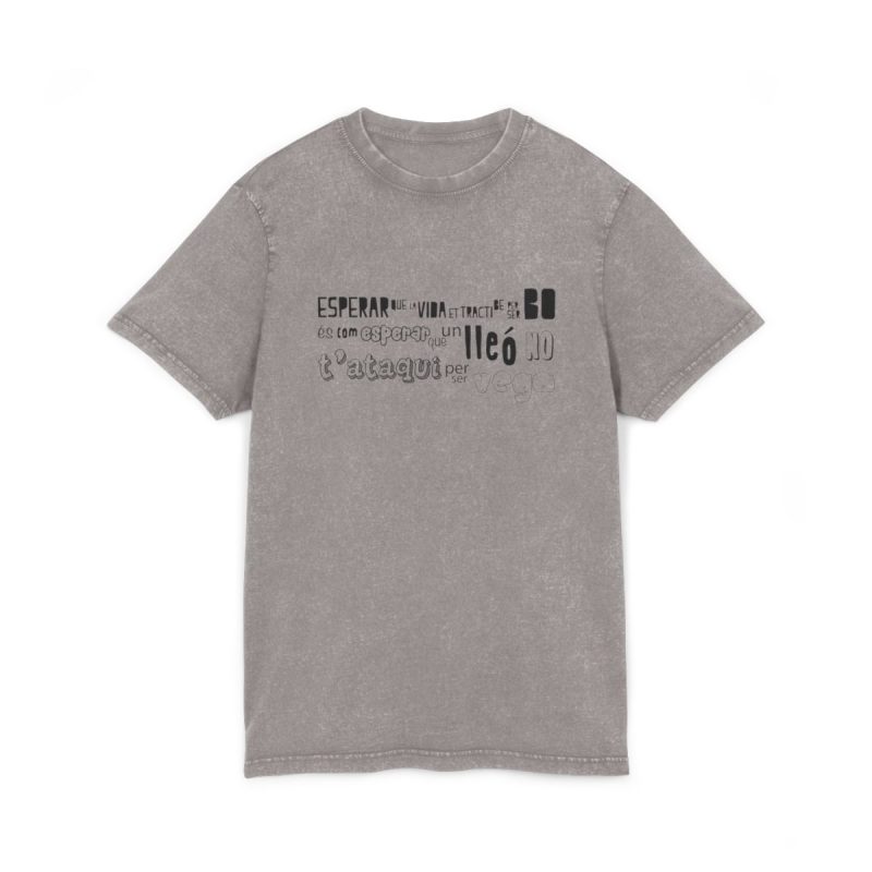 Camiseta lavado acido cuello redondo - Gris asfalto - Lleó vegà