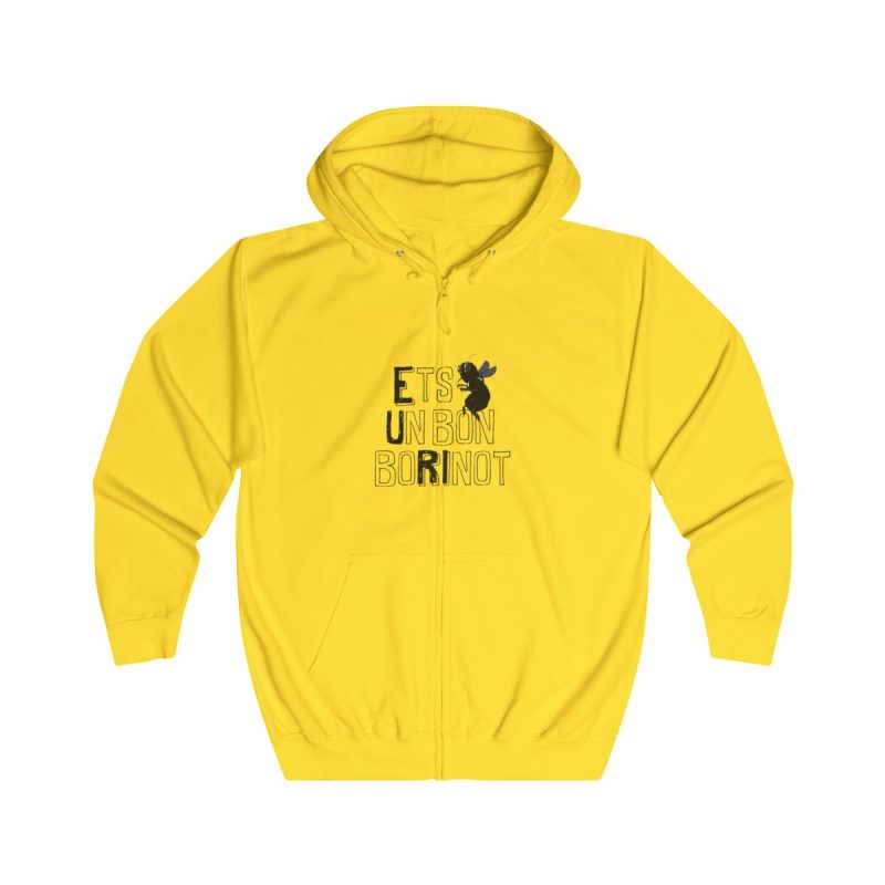 Sudadera con capucha y cremallera - Amarillo sol - Camiseta «Ets un bon borinot»