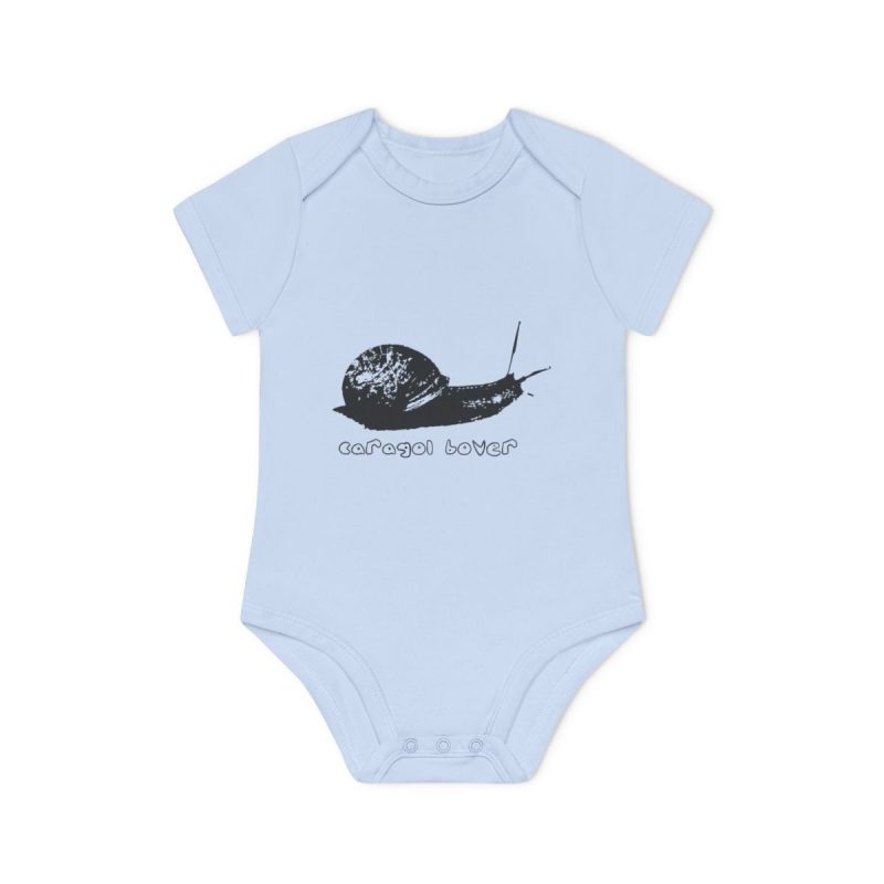 Body bebe manga corta organico - Azul empolvado - Camiseta Caragol Bover Cans Body bebe manga corta organico - Azul empolvado - Camiseta Caragol Bover Cans