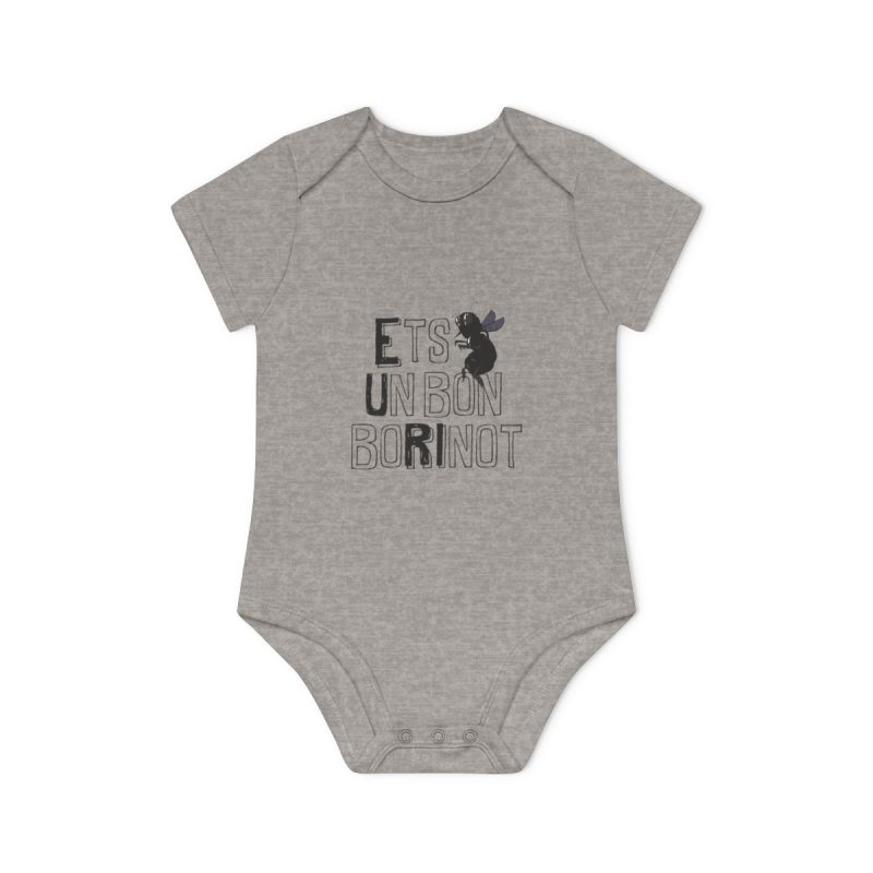 Body bebe manga corta organico - Gris jaspeado melange - Camiseta «Ets un bon borinot»