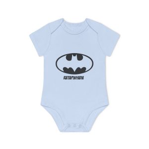 Body bebe manga corta organico - Azul empolvado - Rata Pinyada Batman