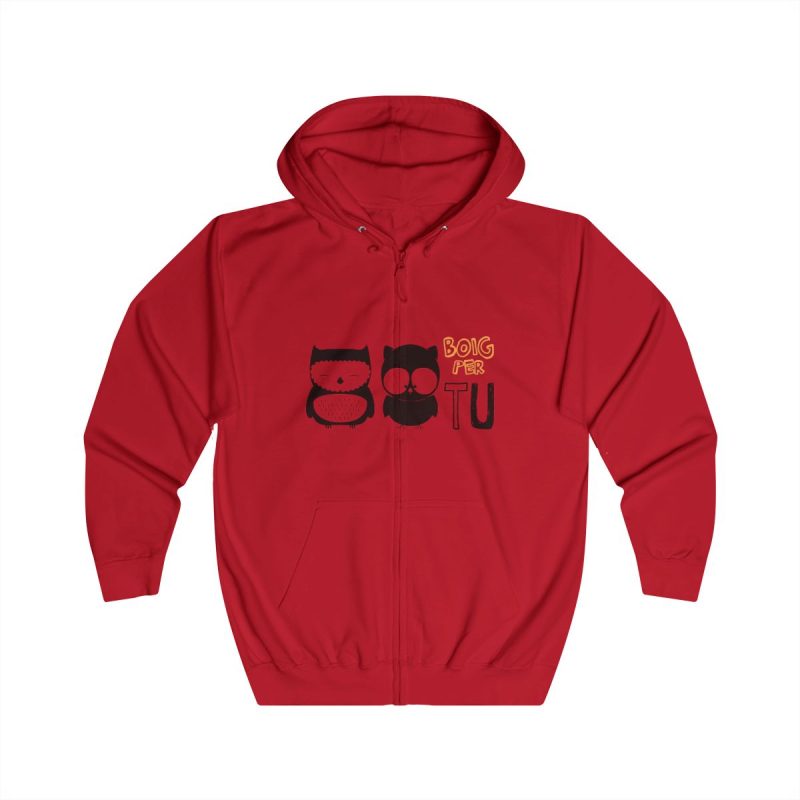Sudadera con capucha y cremallera - Rojo fuego - Camiseta «Boig per tu»