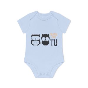 Body bebe manga corta organico - Azul empolvado - Camiseta «Boig per tu»
