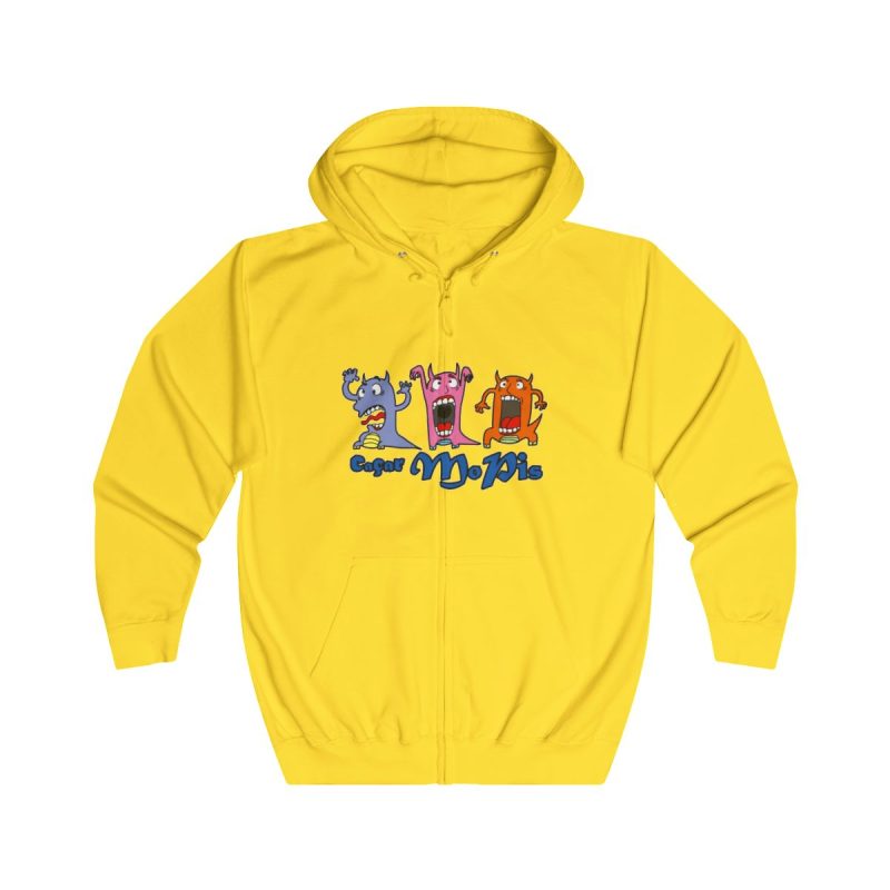 Sudadera con capucha y cremallera - Amarillo sol - Camiseta «Caçar MoPis» sobre fondo negro