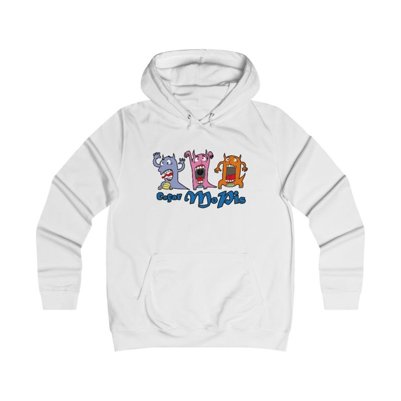 Sudadera universitaria mujer - Blanco artico - Camiseta «Caçar MoPis» sobre fondo negro Sudadera universitaria mujer - Blanco artico - Camiseta «Caçar MoPis» sobre fondo negro